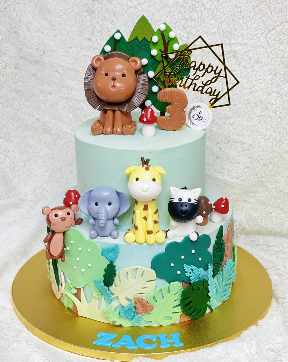 2-Tier Safari Animal Cake With Lion – Sei Pâtisserie