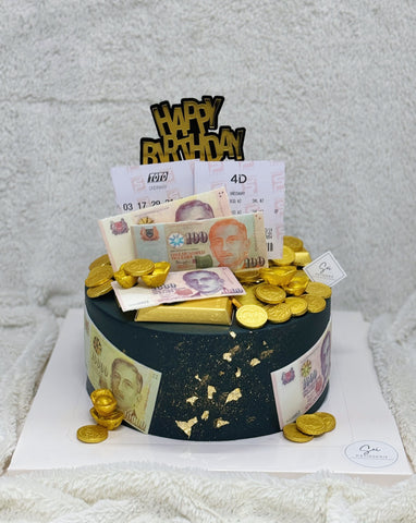 Black and Gold Lottery Money Pulling Cake